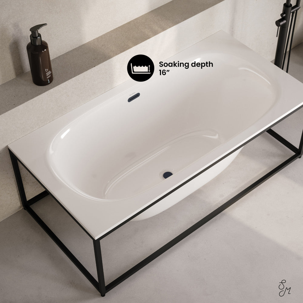 Swiss Madison Pierre 60" Soaking Freestanding Bathtub in Glossy White, Black Frame Included