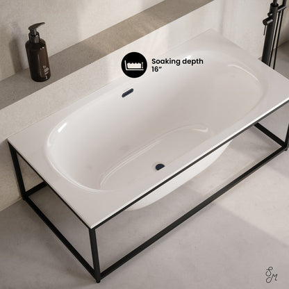 Swiss Madison Pierre 60" Soaking Freestanding Bathtub in Glossy White, Black Frame Included