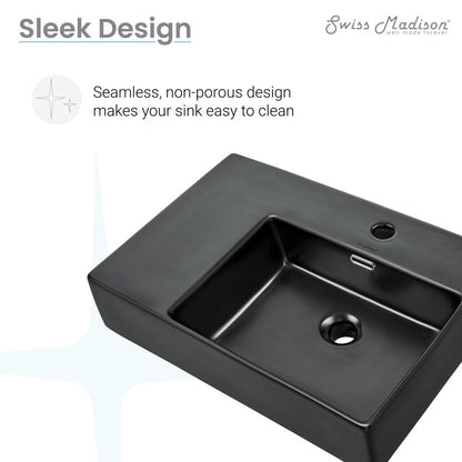 Swiss Madison St. Tropez 24 x 18 Ceramic Wall Hung Sink with Right Side Mount, Matte Black
