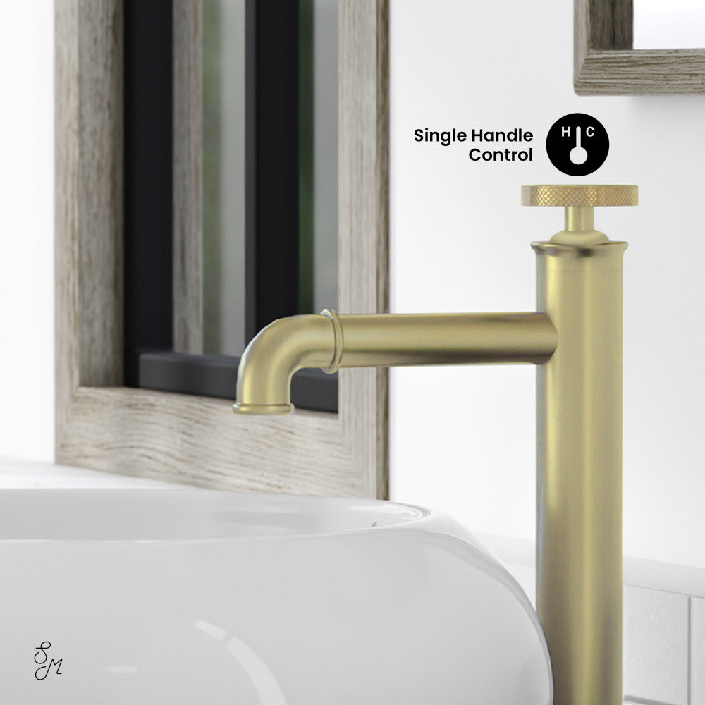 Swiss Madison Avallon Single Hole, Single-Handle Wheel, High Arc Bathroom Faucet in Brushed Gold