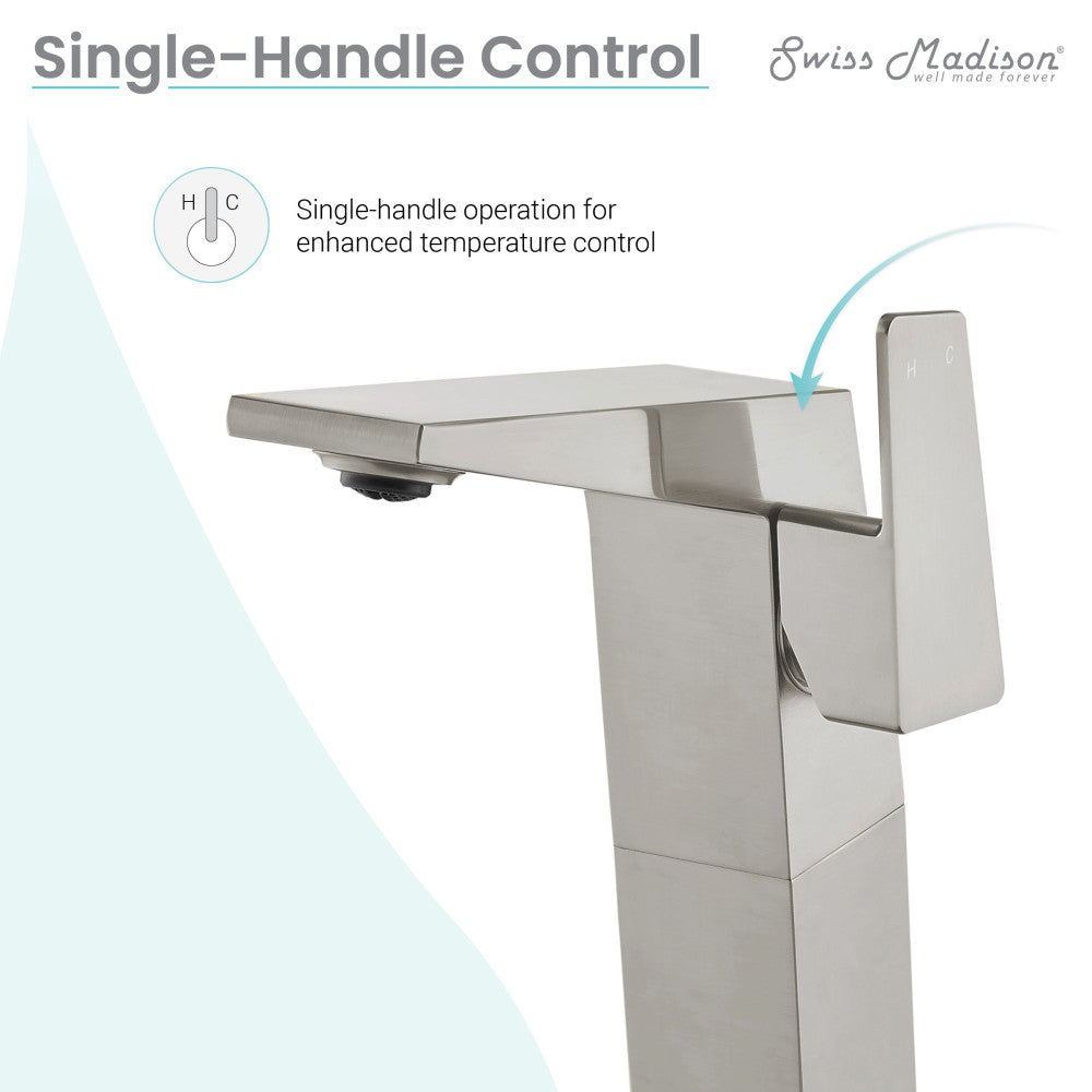 Swiss Madison Carre Single Hole, Single-Handle, High Arc Bathroom Faucet in Brushed Nickel