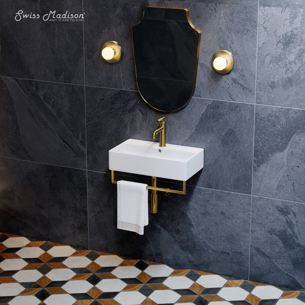 Swiss Madison Claire 22" Wall-Mount Bathroom Sink with Brushed Gold Towel Bar