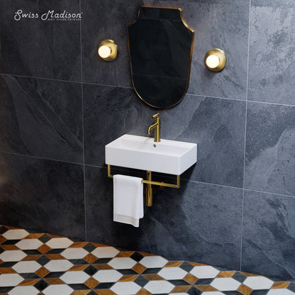 Swiss Madison Claire 22" Wall-Mount Bathroom Sink with Brushed Gold Towel Bar