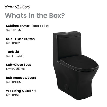 Swiss Madison Sublime II One-Piece 12" Rough-in 1.1/1.6 GPF Dual Top Flush Round Compact Toilet in Matte Black