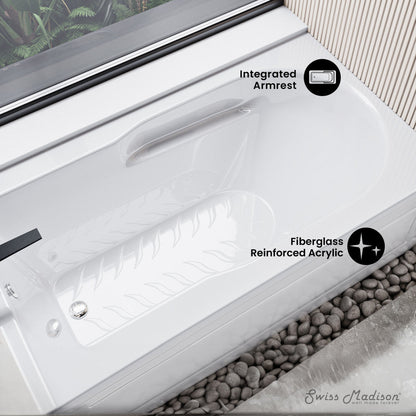 Swiss Madison Concorde 60" x 30" Left-Hand Drain Alcove Bathtub with Apron and Armrest