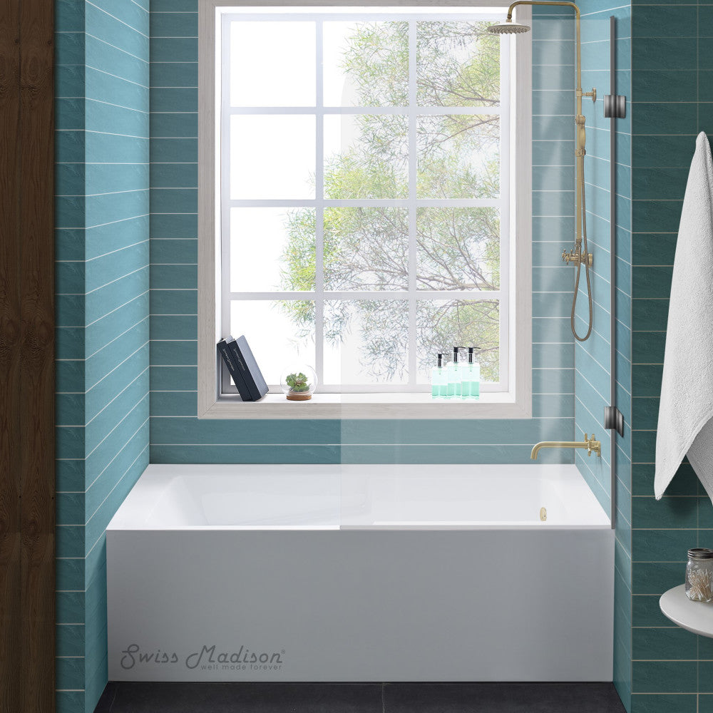 Swiss Madison Voltaire 54 x 30 Skirted Right Drain Soaking Alcove Bathtub in Glossy White with Integrated Armrest