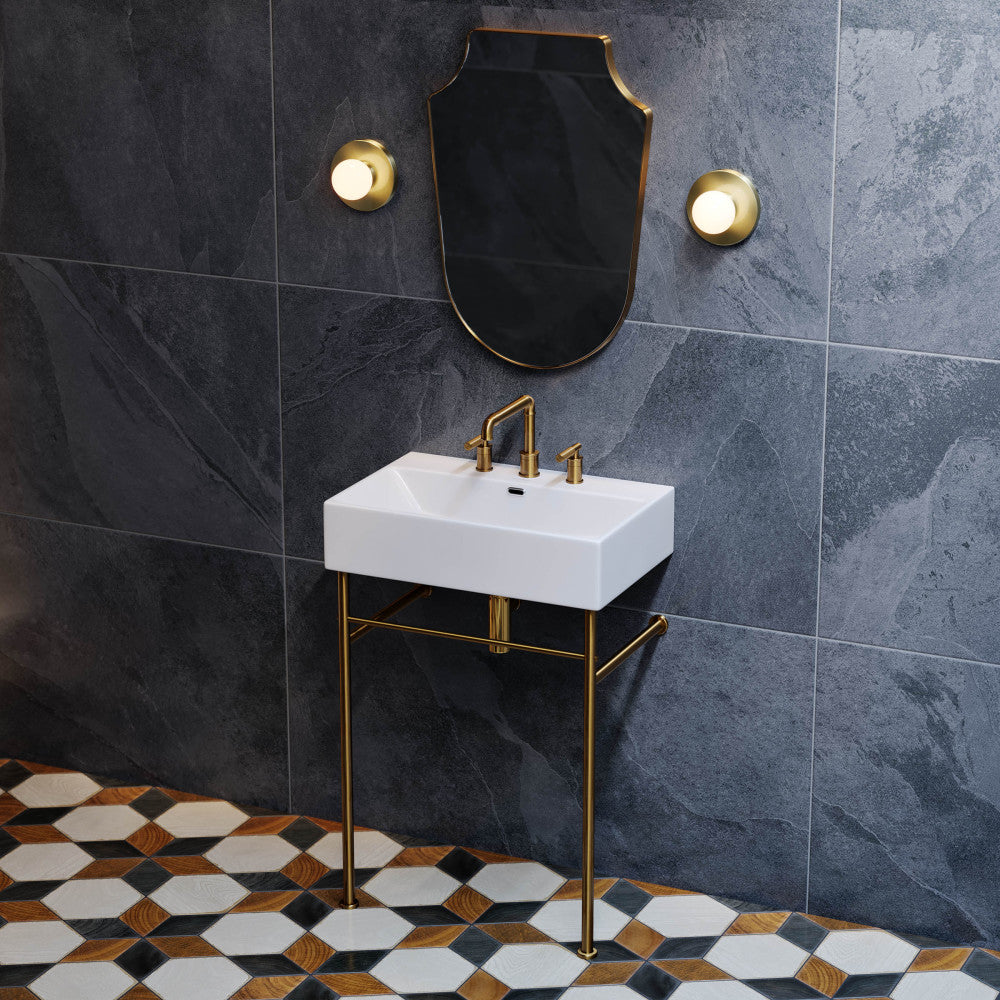 Swiss Madison Claire 24" Console Sink White Basin Brushed Gold Legs with 8" Widespread Holes