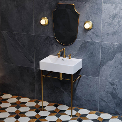 Swiss Madison Claire 24" Console Sink White Basin Brushed Gold Legs with 8" Widespread Holes
