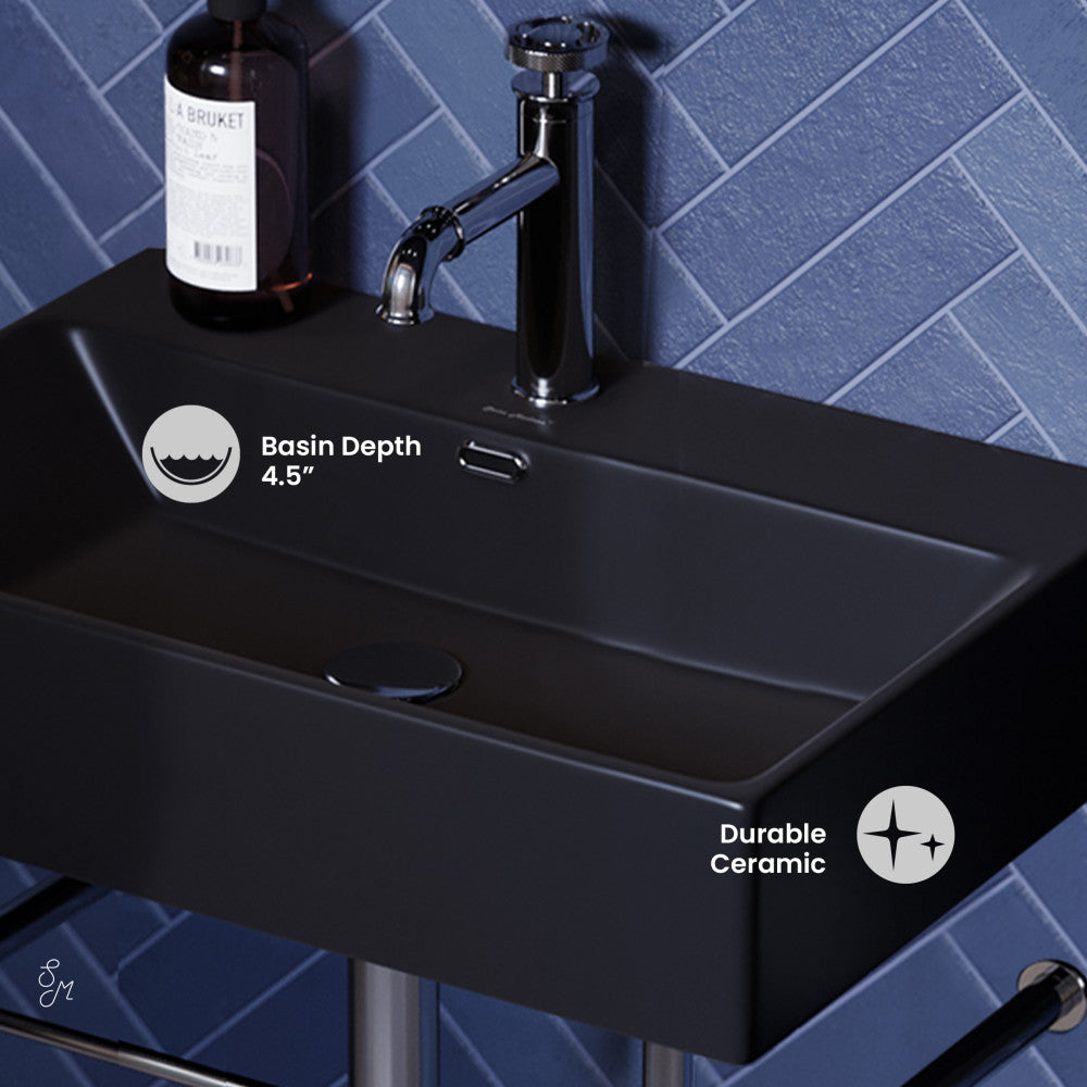 Swiss Madison Claire 24 Ceramic Console Sink Matte Black Basin Chrome Legs