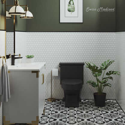 Swiss Madison Voltaire One-Piece Elongated Toilet Left Side Flush Handle 1.28 gpf in Matte Black