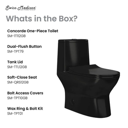 Swiss Madison Ivy One Piece Toilet Dual Vortex Flush in Glossy Black 1.1/1.6 gpf