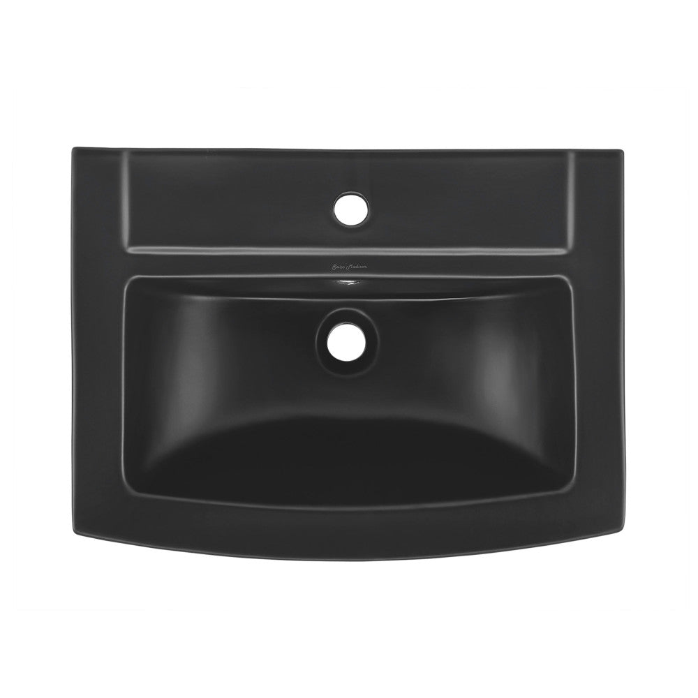 Swiss Madison Sublime Square Two-Piece Pedestal Sink in Matte Black