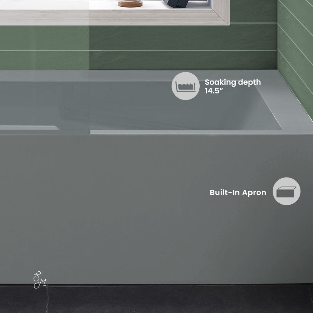 Swiss Madison Voltaire 60" x 32" Left-Hand Drain Alcove Bathtub with Apron and Armrest in Matte Grey