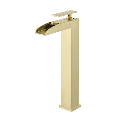Swiss Madison Concorde Single Hole, Single-Handle, High Arc Waterfall, Bathroom Faucet in Brushed Gold