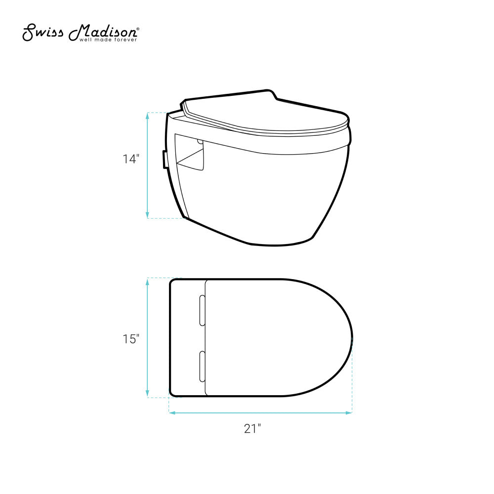 Swiss Madison Ivy Wall-Hung Toilet Bundle 0.8/1.6 GPF Dual Flush in Glossy White with Brass Flush Plate