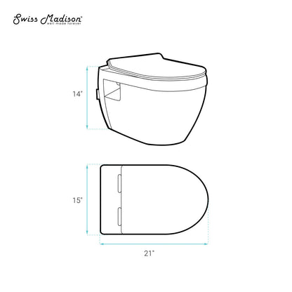 Swiss Madison Ivy Wall-Hung Toilet Bundle 0.8/1.6 GPF Dual Flush in Glossy White with Brass Flush Plate