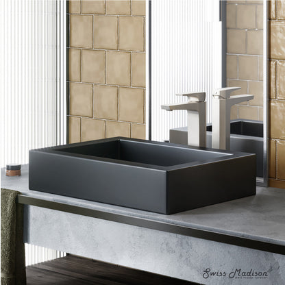 Swiss Madison Voltaire Ceramic Rectangle Vessel Sink, Matte Black
