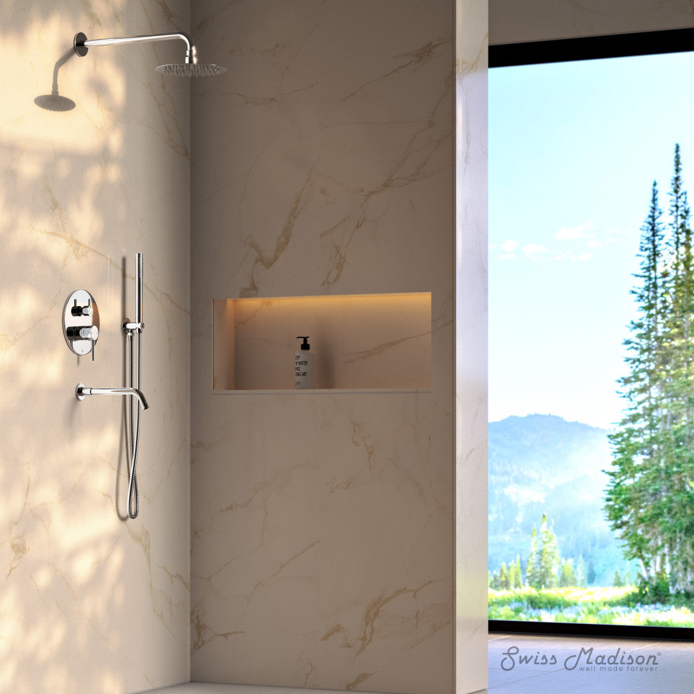 Swiss Madison Ivy 1.8 GPM Wall Mount Fixed Shower Head with Hand Sprayer and Tub Filler in Polished Chrome, Valve Included