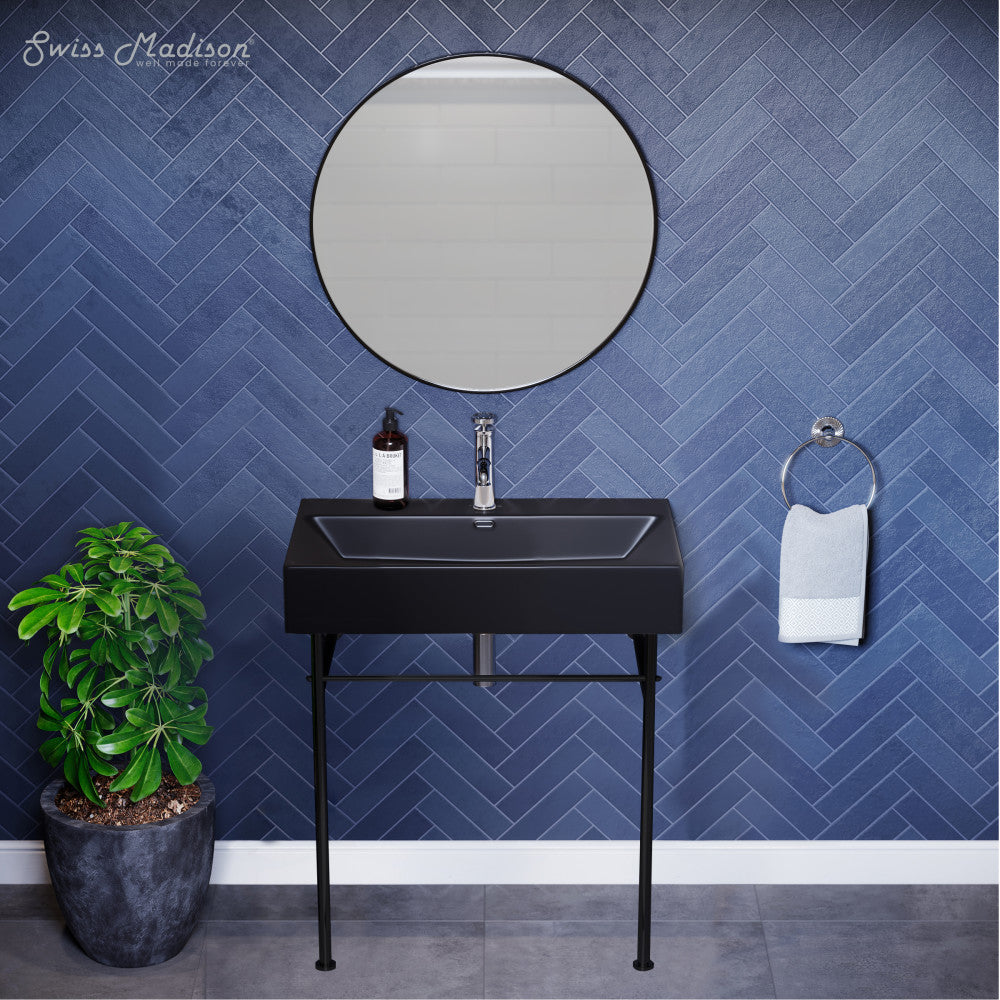 Swiss Madison Claire 30 Ceramic Console Sink Matte Black Basin Black Legs