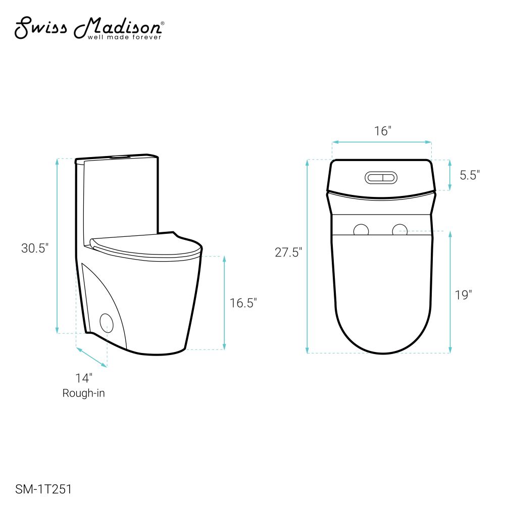 Swiss Madison St. Tropez One-Piece 14" Rough-in 1.1/1.6 GPF Dual Top Flush Elongated Toilet in Glossy White