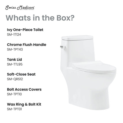 Swiss Madison Ivy One-Piece Elongated Toilet Left Side Flush, 10" Rough-In 1.28 gpf