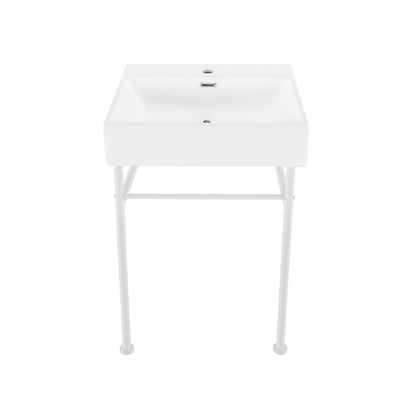 Swiss Madison Claire 24 Ceramic Console Sink White Basin Matte White Legs