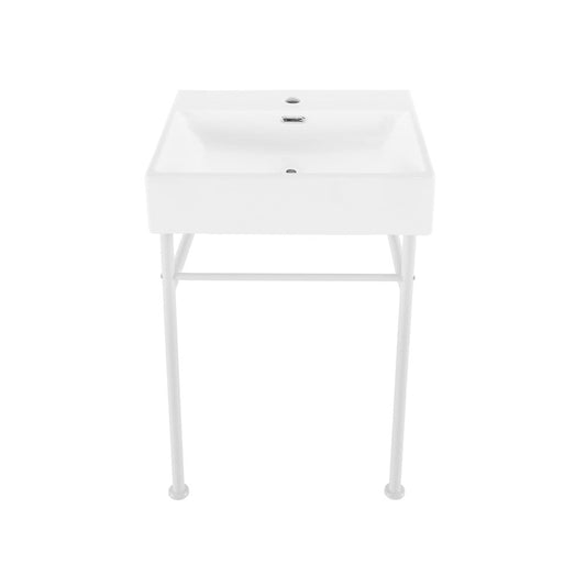 Swiss Madison Claire 24 Ceramic Console Sink White Basin Matte White Legs