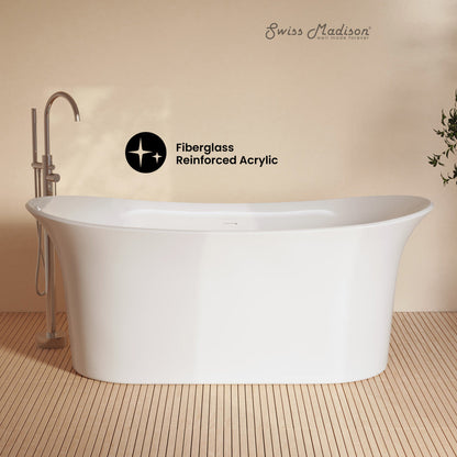 Swiss Madison Cascade 66" Double Slipper Soaking Freestanding Bathtub in Glossy White, Drain Included