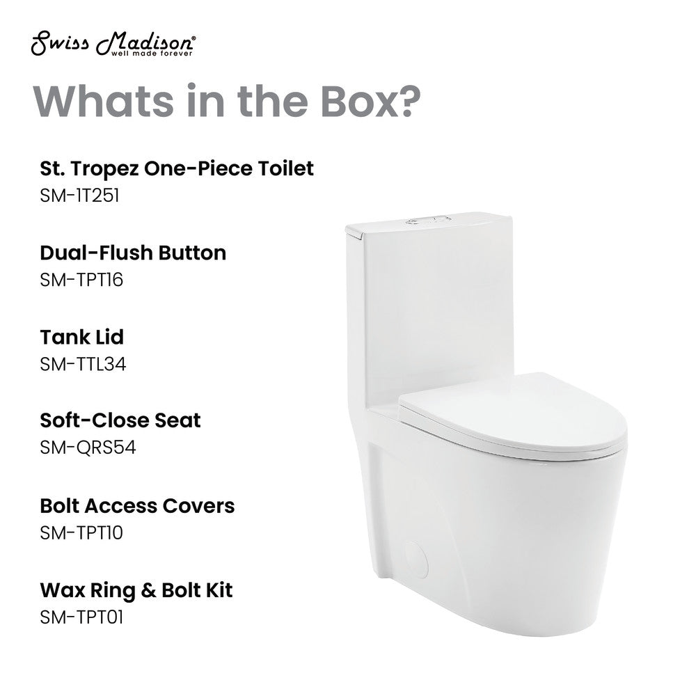 Swiss Madison St. Tropez One-Piece 14" Rough-in 1.1/1.6 GPF Dual Top Flush Elongated Toilet in Glossy White