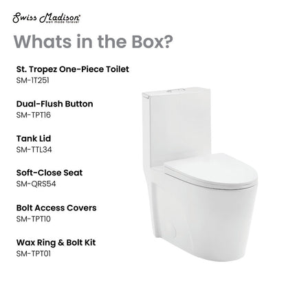Swiss Madison St. Tropez One-Piece 14" Rough-in 1.1/1.6 GPF Dual Top Flush Elongated Toilet in Glossy White