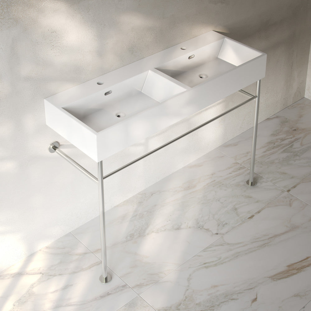 Swiss Madison Claire 48" Double Basin Console Sink with Polished Chrome Legs