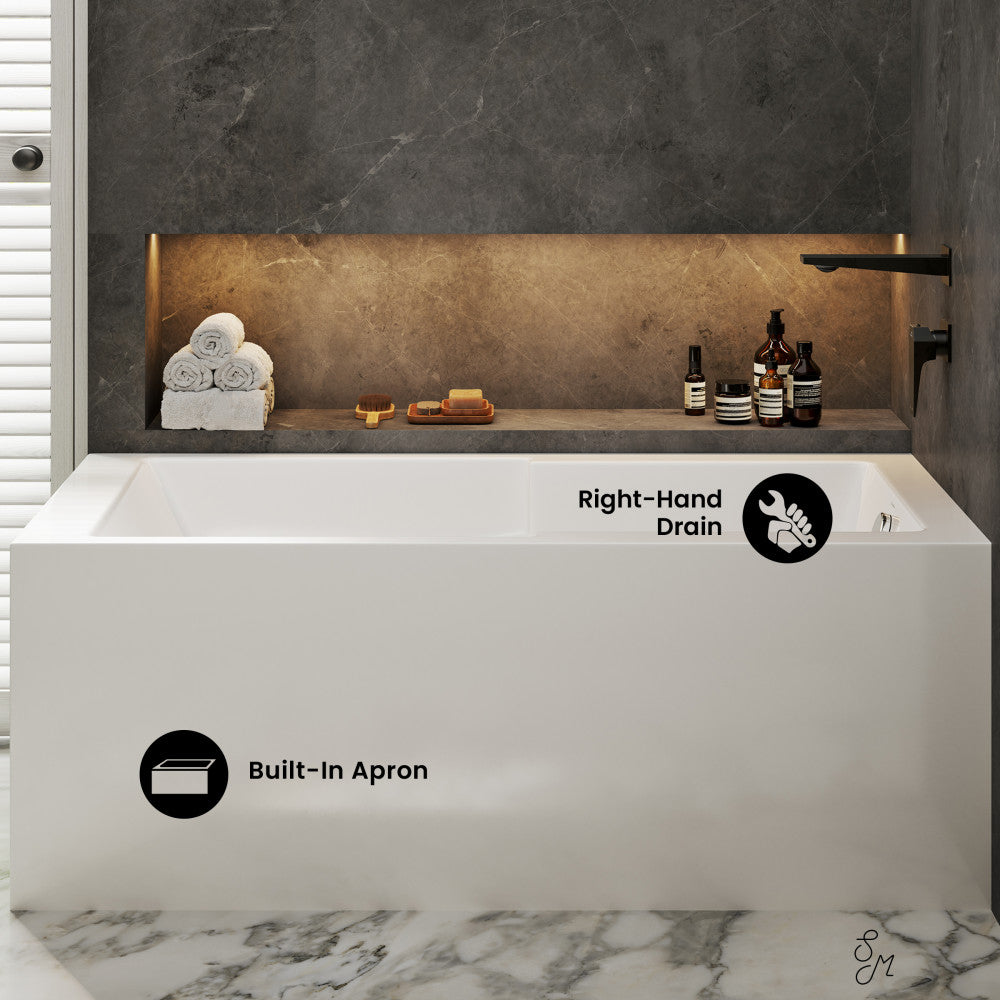 Swiss Madison Claire 60" x 32" Right-Hand Drain Drain Alcove Tub with Corner Apron