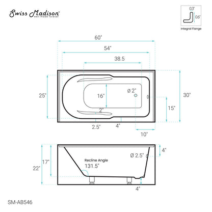 Swiss Madison Ivy 60" x 30" Right-Hand Drain Alcove Bathtub with Apron