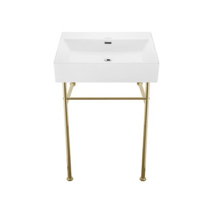 Swiss Madison Claire 24" Rectangle Zero Hole Console Sink with Glossy Gold Legs