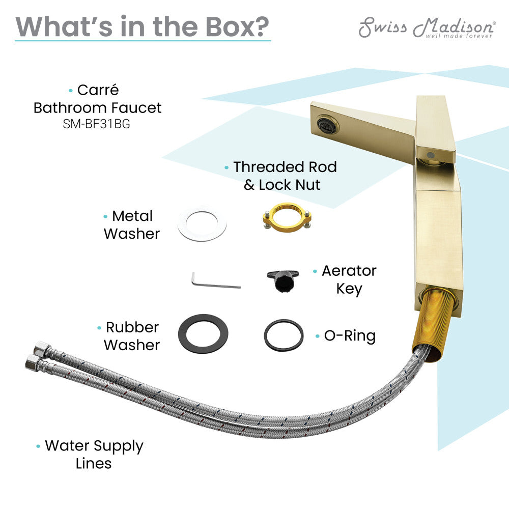 Swiss Madison Carre Single Hole, Single-Handle, High Arc Bathroom Faucet in Brushed Gold