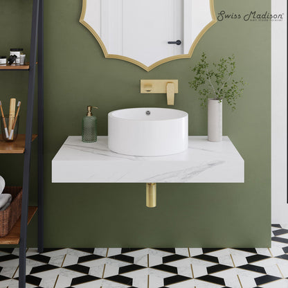 Swiss Madison Monaco 36" Floating Bathroom Shelf with Vessel Sink in White Marble