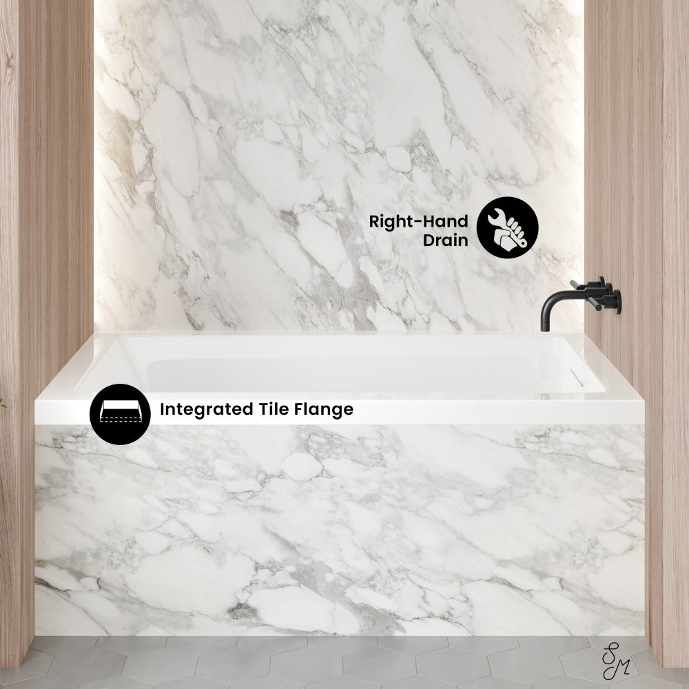 Swiss Madison Voltaire 54 x 30 Right Drain Soaking Alcove Bathtub in Glossy White with Integrated Overflow, Drain Included