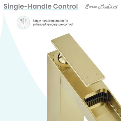 Swiss Madison Concorde Single Hole, Single-Handle, High Arc Waterfall, Bathroom Faucet in Brushed Gold
