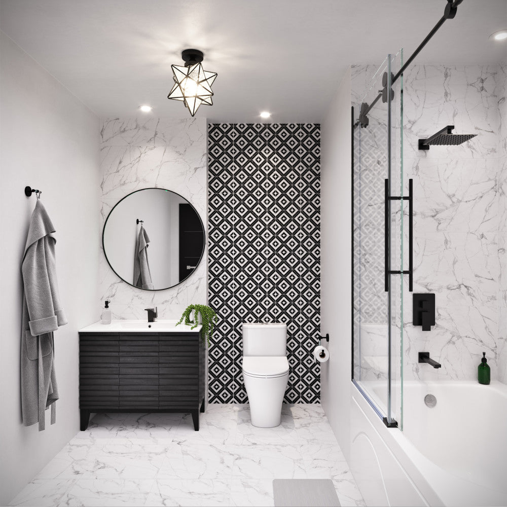 Swiss Madison Ivy 54 x 30 Skirted Left Drain Soaking Alcove Bathtub in Glossy White with Integrated Armrest