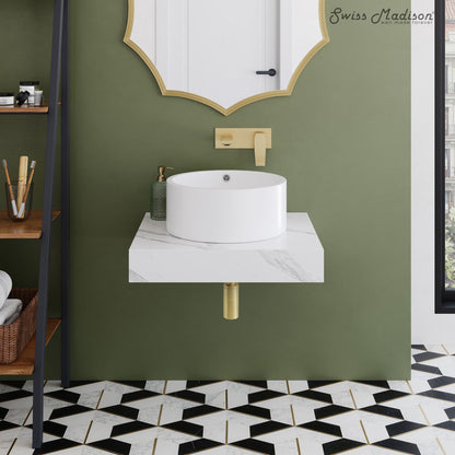 Swiss Madison Monaco 24" Floating Bathroom Shelf with Vessel Sink in White Marble