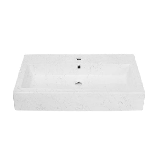 Swiss Madison Voltaire Wide Rectangle Vessel Sink in Static Marble