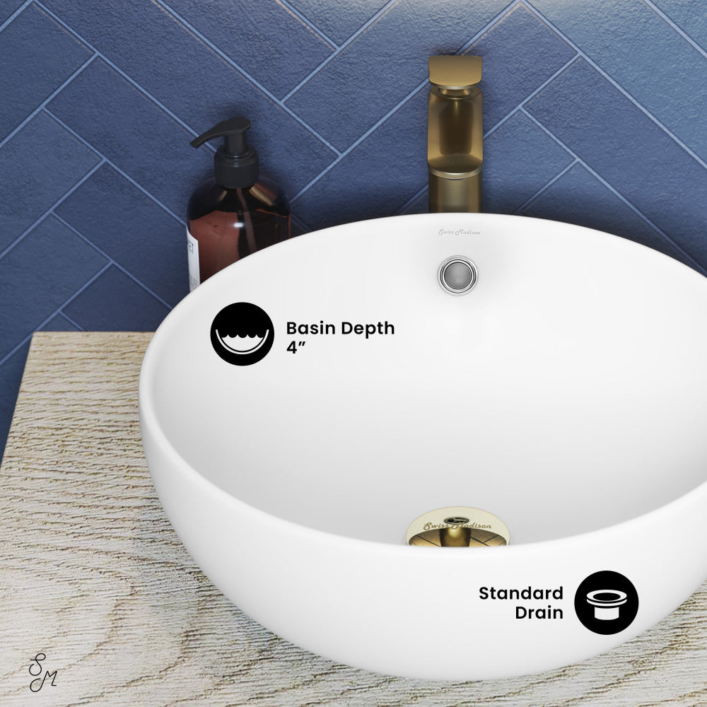 Swiss Madison Sublime 17” Round Vessel Sink in Matte White