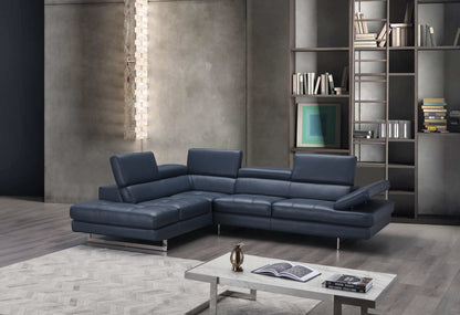 J&M Furniture A761 Italian Leather Sectional Blue In Left Hand Facing