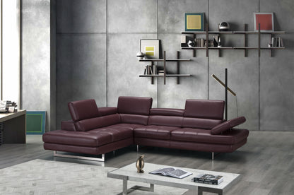 J&M Furniture A761 Italian Leather Sectional Maroon In Left Hand Facing
