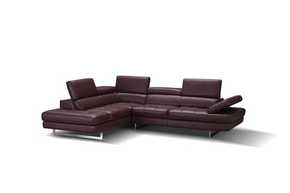 J&M Furniture A761 Italian Leather Sectional Maroon In Left Hand Facing