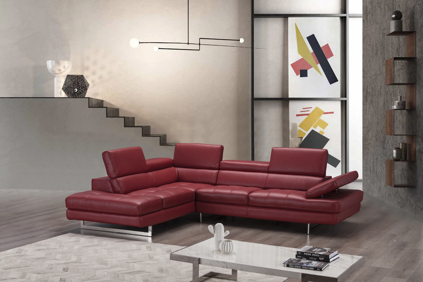 J&M Furniture A761 Italian Leather Sectional Red In Left hand Facing