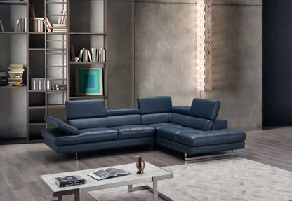 J&M Furniture A761 Italian Leather Sectional Blue In Right Hand Facing