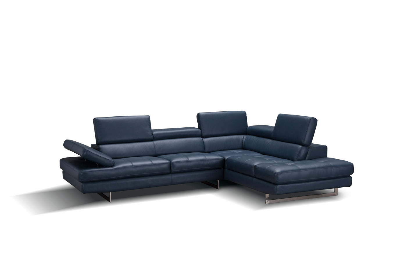 J&M Furniture A761 Italian Leather Sectional Blue In Right Hand Facing