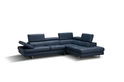 J&M Furniture A761 Italian Leather Sectional Blue In Right Hand Facing