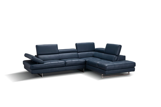 J&M Furniture A761 Italian Leather Sectional Blue In Right Hand Facing